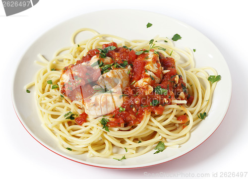 Image of Spaghetti with fish in arrabbiata sauce