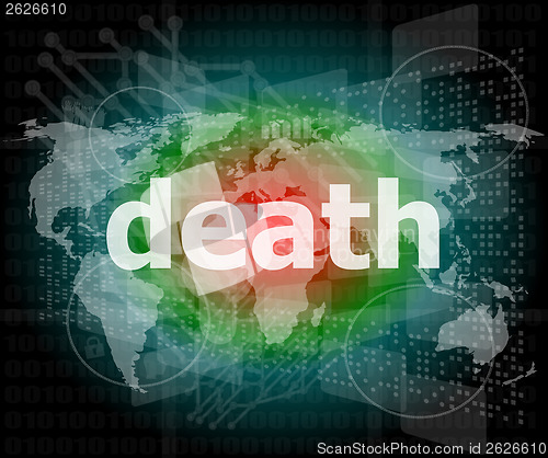 Image of social concept: words death on digital touch screen