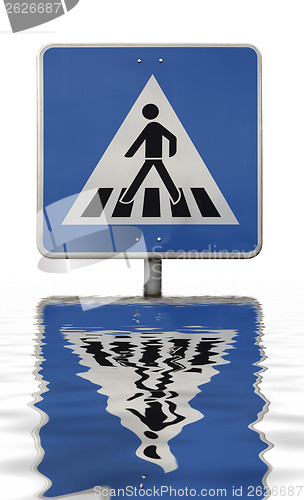 Image of sunken blue crosswalk sign