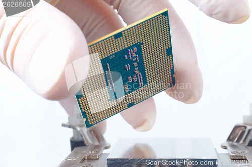 Image of Human hand holding modern processor