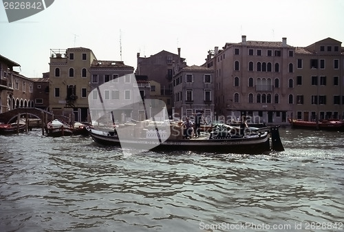Image of Boats on canal in Venice, Italy
