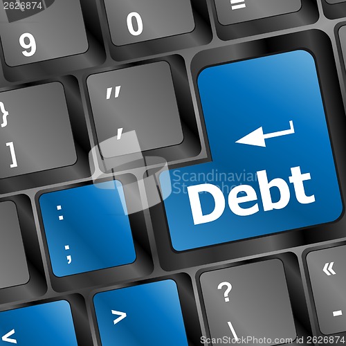 Image of Debt on keyboard keys, business concept