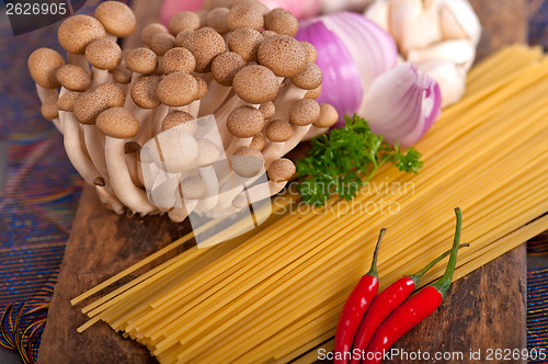 Image of Italian pasta and mushroom sauce ingredients