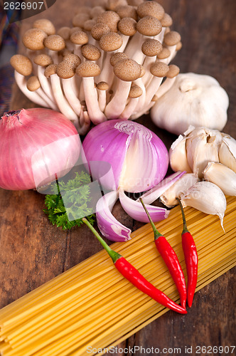 Image of Italian pasta and mushroom sauce ingredients