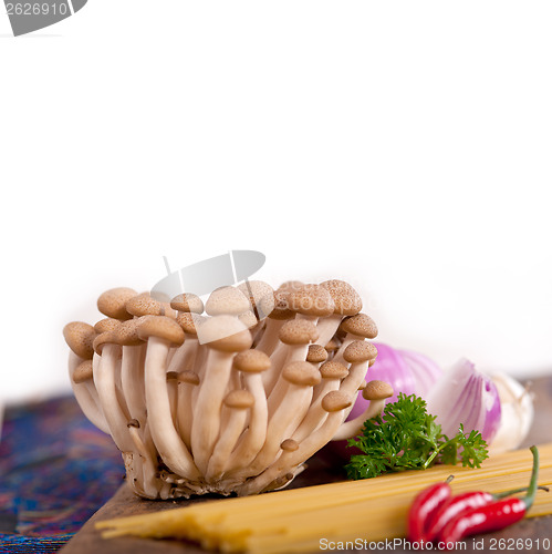 Image of Italian pasta and mushroom sauce ingredients