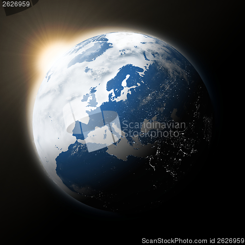Image of Sun over Europe on planet Earth