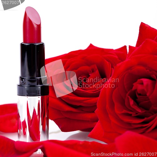 Image of Sexy red or scarlet lipstick with roses