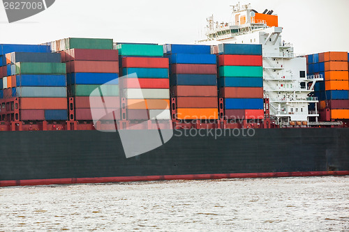 Image of Fully laden container ship in port