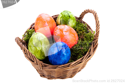 Image of Basket of brightly coloured Easter Eggs