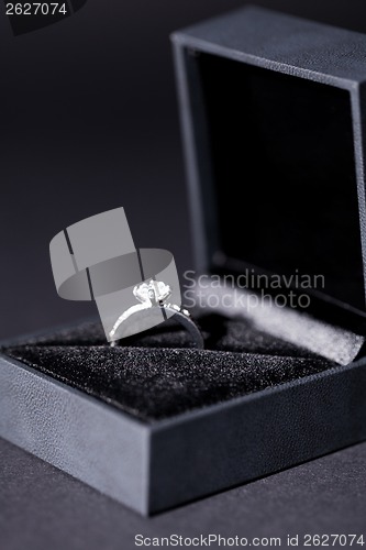 Image of Jewelry box with elegant silver ring