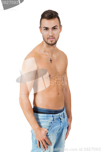 Image of young attractive adult man shirtless portrait 