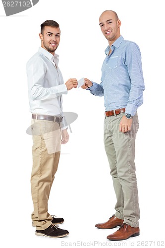 Image of two business man and business card  isolated 