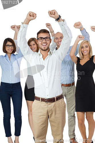 Image of Successful business team cheering