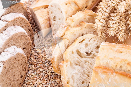 Image of fresh tasty mixed bread slice bakery loaf