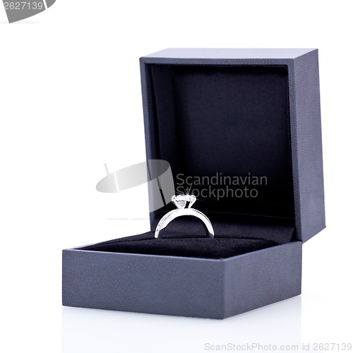 Image of Jewelry box with elegant silver ring