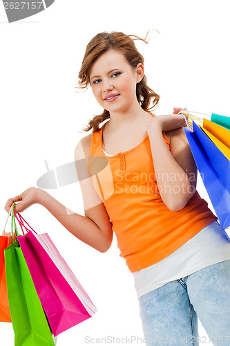 Image of Happy attractive young shopaholic