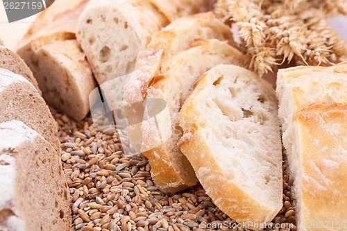 Image of fresh tasty mixed bread slice bakery loaf