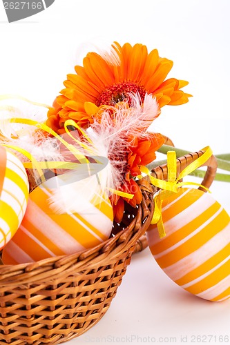 Image of Colourful yellow decorated Easter eggs