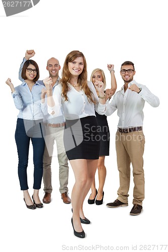 Image of Successful business team cheering
