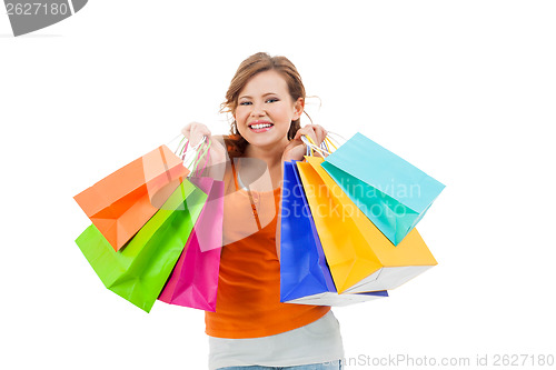 Image of Happy attractive young shopaholic