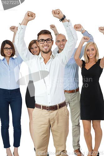 Image of Successful business team cheering