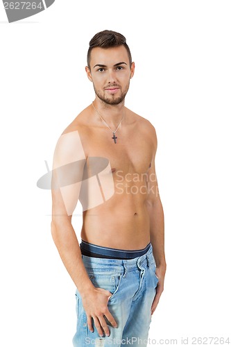 Image of young attractive adult man shirtless portrait 