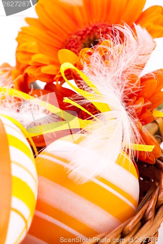 Image of Colourful yellow decorated Easter eggs