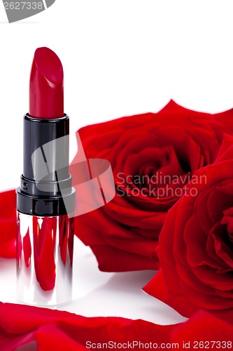 Image of Sexy red or scarlet lipstick with roses