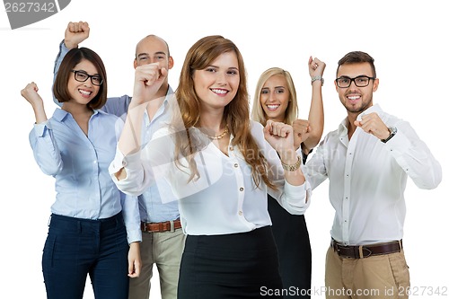 Image of Successful business team cheering