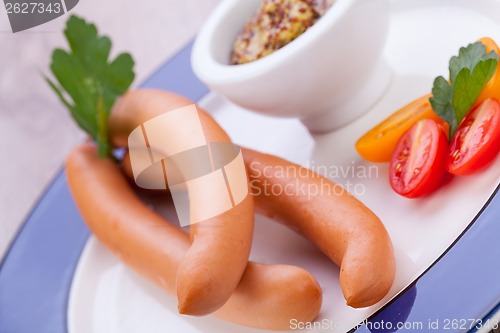 Image of tasty traditional pork sausages frankfurter snack food