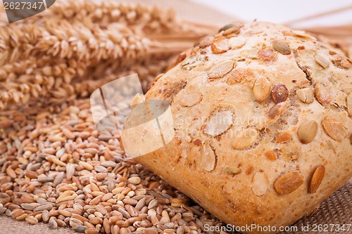 Image of tasty fresh baked bread bun baguette natural food 
