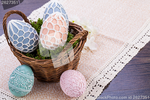 Image of beautiful easter egg decoration colorfull eggs 