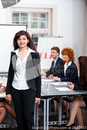 Image of business team in office meeting presentation conference