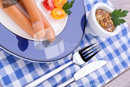 Image of tasty traditional pork sausages frankfurter snack food