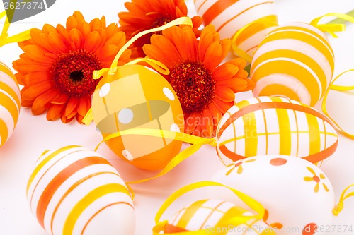 Image of Colourful yellow decorated Easter eggs