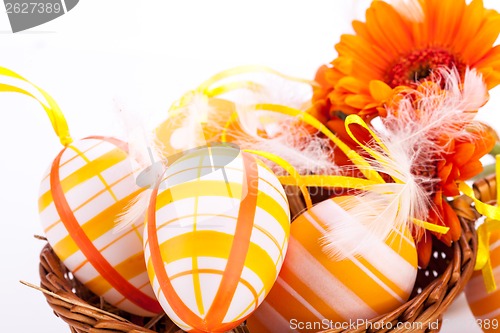 Image of Colourful yellow decorated Easter eggs