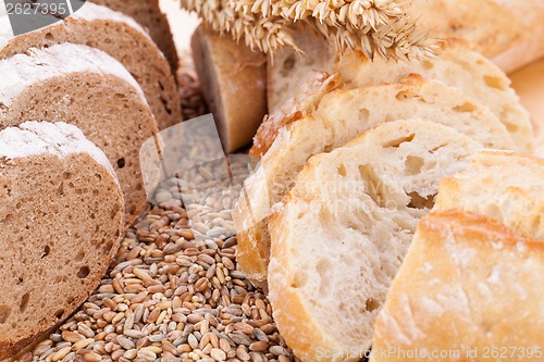 Image of fresh tasty mixed bread slice bakery loaf