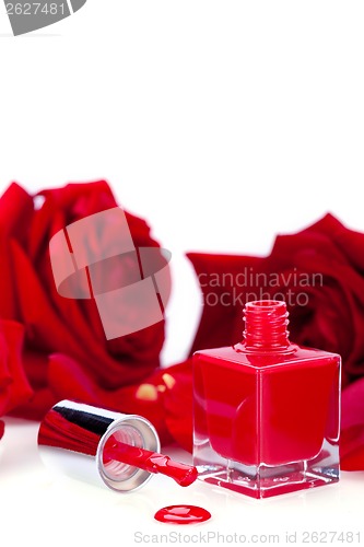 Image of Elegant red nail varnish in a stylish bottle