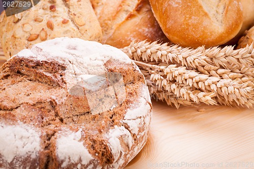 Image of tasty fresh baked bread bun baguette natural food 