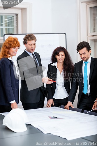 Image of business people team in office presentation plan 