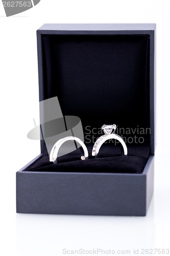 Image of Jewelry box with two elegant silver rings