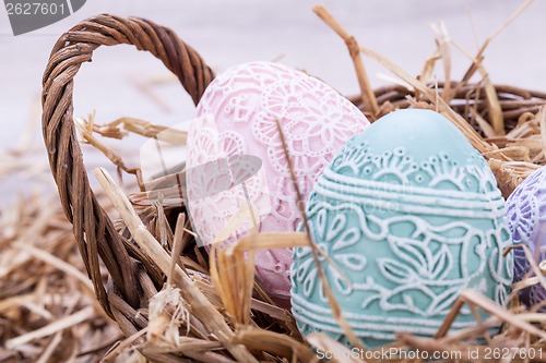 Image of beautiful easter egg decoration colorfull eggs seasonal pastel 