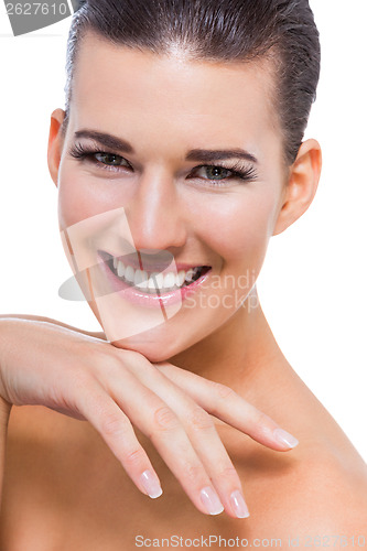 Image of beautiful young woman with perfect skin and soft makeup