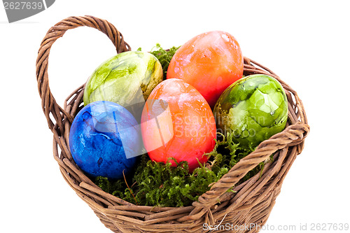 Image of Basket of brightly coloured Easter Eggs