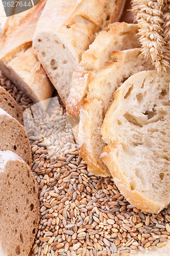 Image of fresh tasty mixed bread slice bakery loaf