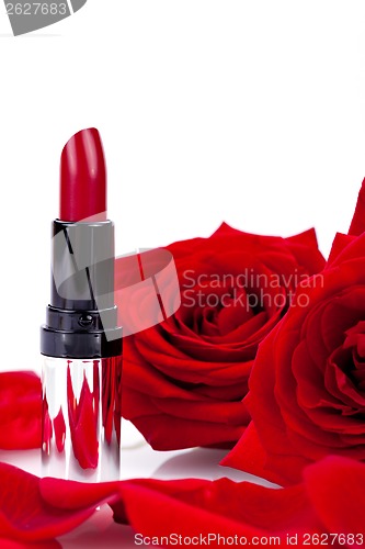 Image of Sexy red or scarlet lipstick with roses