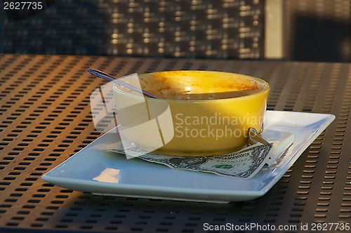 Image of empty bowl at restaurant with tip