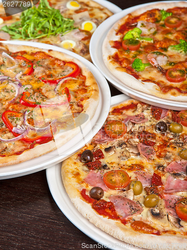 Image of pizza with ham and mushrooms