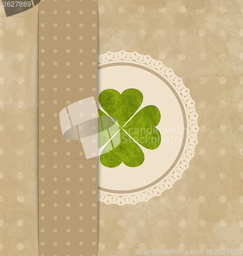 Image of Vintage card with four-leaf clover for St. Patrick's Day