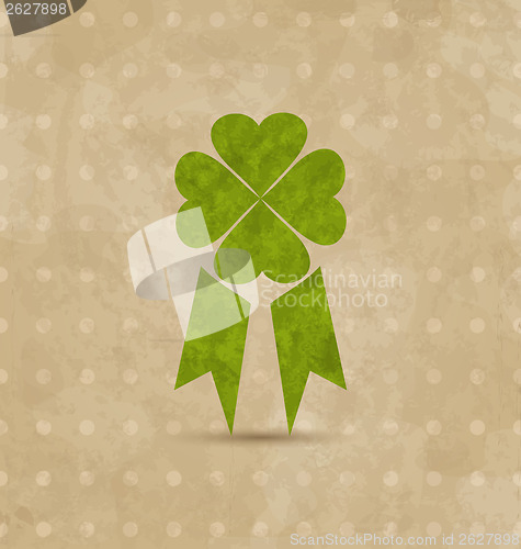 Image of Award ribbon with four-leaf clover for St. Patrick's Day, retro 